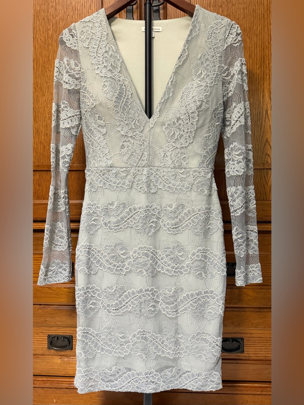 Charlotte Russe Slate Lace Plunge V-Neck Bodycon Mini Dress CD51756 GNO Edgy